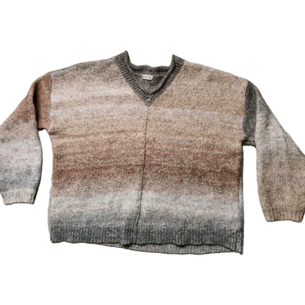 Briggs Wool Blend Knit V Neck Sweater Ombre Tan Brown Relaxed Fit Womens 2XL EUC